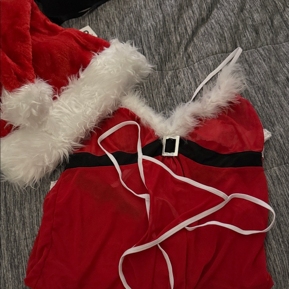 Women's Red Santa Costume Chemise with Faux Fur Trim
